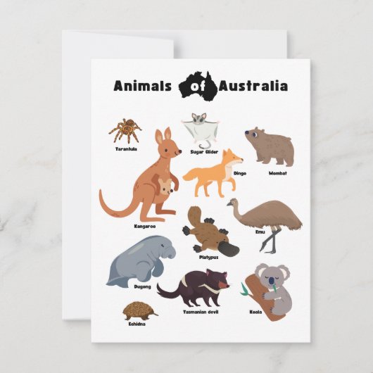Carte Animaux de l'Australie faune australienne (Devant)