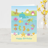 Carte Animaux de mer : baleine, pingouin, anniversaire d (Fleur jaune)