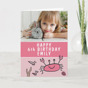 Carte Animaux de mer roses fille anniversaire photo coqu
