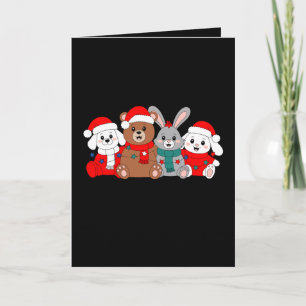 Carte Animaux de Noël Ours Lapin Chien Père Noël Chapeau