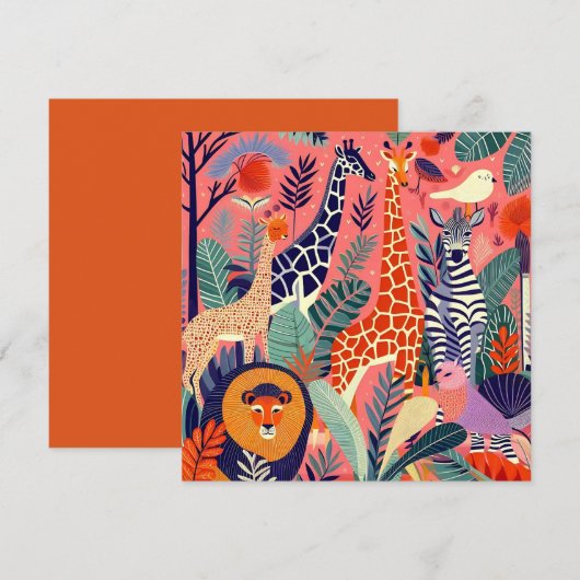 Carte Animaux et oiseaux exotiques contemporains 1 rose (Devant / Derrière)