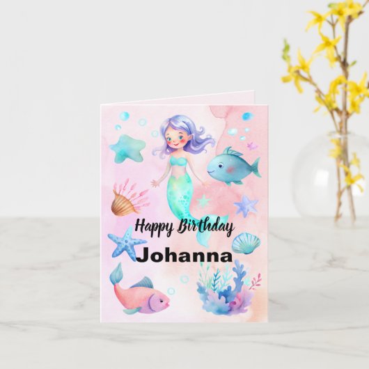 Carte Animaux Mers Murs Sirène thème Joyeux anniversaire (Fleur jaune)