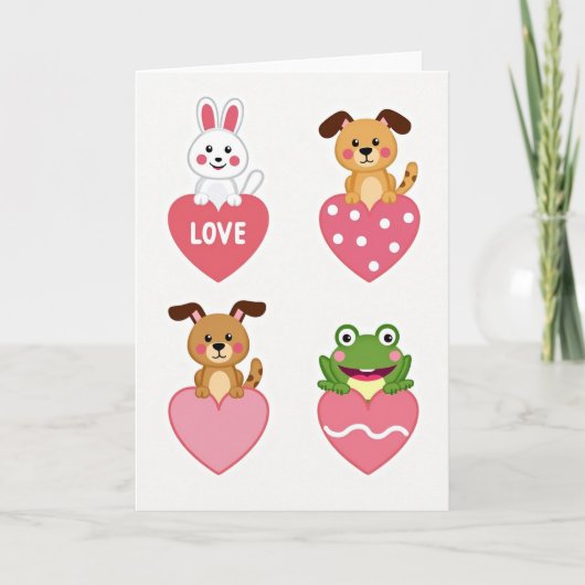 Carte Animaux Mignons Amour Coeurs (Devant)