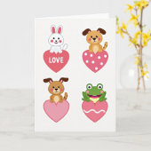Carte Animaux Mignons Amour Coeurs (Fleur jaune)