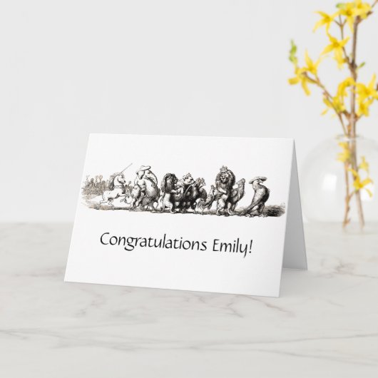 Carte Animaux Mignons Art Licorne Éléphant Lion Zoo (Fleur jaune)