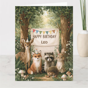 Carte Animaux mignons célébrant un anniversaire avec une