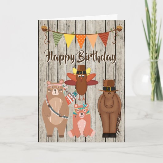 Carte Animaux mignons Thanksgiving Joyeux anniversaire (Devant)
