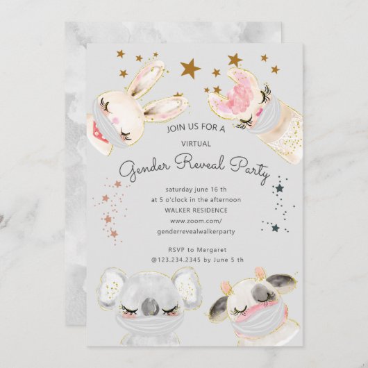 Carte animaux mignons visage masque sexe virtuel révéler (Devant / Derrière)