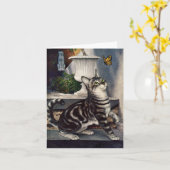 Carte Animaux vintages, mignon Tabby Cat papillon (Fleur jaune)