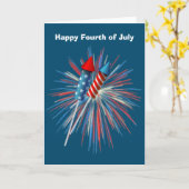 Carte Animé 4 juillet feux d'artifice et fusées (Fleur jaune)