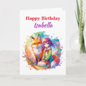 Carte Anime Anime Girl Fox anniversaire (Devant)