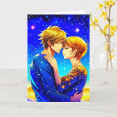 Carte Anime Couple dans une nuit étoilée Saint-Valentin (Fleur jaune)