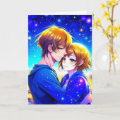 Carte Anime Couple dans une nuit romantique Saint-Valent (Fleur jaune)