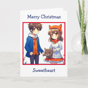 Carte Anime Couple Romantique Noël personnalisé