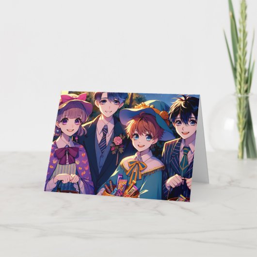 Carte Anime Enfants en costumes Halloween (Devant)