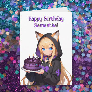 Carte Anime Fille et Dragon Joyeux Anniversaire