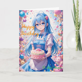 Carte Anime Girl And Kawaii Cake Celebration