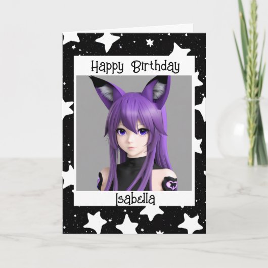Carte Anime Girl avec Fox Oars Anniversaire (Devant)