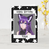 Carte Anime Girl with Fox Ears Purple Birthday (Fleur jaune)