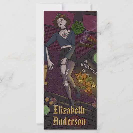 Carte Anime Sorcière noire rose Ado Signet de dessin (Devant)