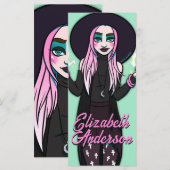 Carte Anime Sorcière noire rose Ado Signet de dessin (Devant / Derrière)