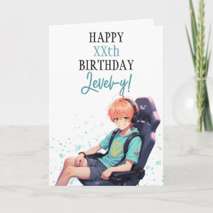 Carte Anime White & Turquoise Gamer sur la chaise âge An