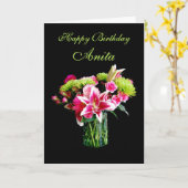 Carte Anita Joyeux Anniversaire, Stargazer Lily Bouquet (Fleur jaune)