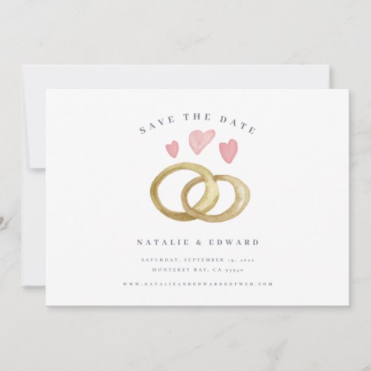 Carte anneau rustique mariage aquarelle enregistrer la d (Devant)