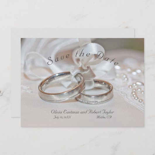 Carte Anneaux de mariage élégants Enregistrer la date In (Devant / Derrière)