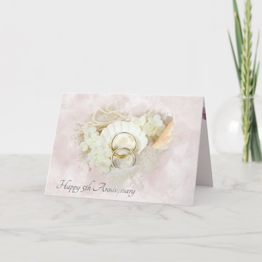 Carte Anneaux mariages à Seashell 5e anniversaire (Devant)