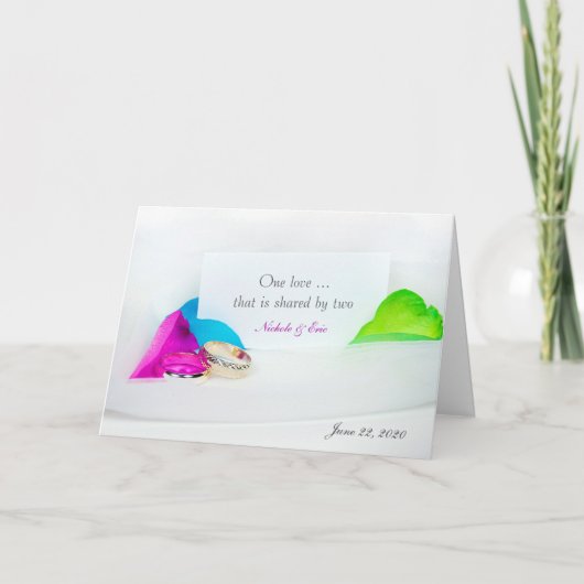 Carte Anneaux mariages et pétales roses (Devant)