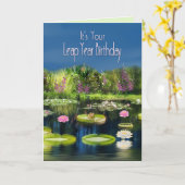 Carte Année bissextile Anniversaire, Étang, Fleurs de Lu (Fleur jaune)