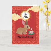 Carte Année chinoise du lapin pour ami (Fleur jaune)