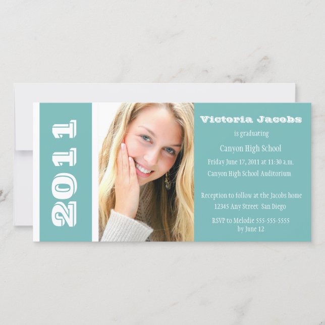 Carte Année de graduation Invitation-vert de mer (Devant)