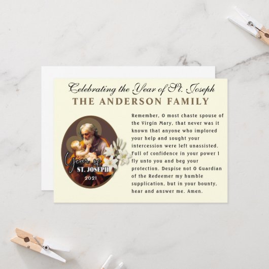 Carte Année de la prière catholique Memorare de saint Jo (Devant/Arrière en situation)