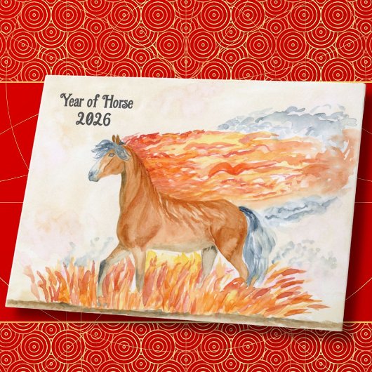 Carte Année du Cheval avec Feu Bonne Année 2026