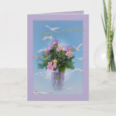 Carte Anniversaire, 100e, Fleurs et oiseaux (Devant)