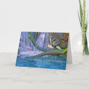 Carte Anniversaire, 102nd, cascade tropicale, oiseaux