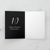 Carte anniversaire 10 ans blanc noir nom date calligraph (Intérieur)