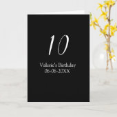 Carte anniversaire 10 ans blanc noir nom date calligraph (Fleur jaune)