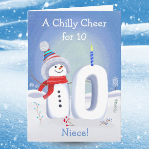 Carte Anniversaire 10 ans de nièce Bonhomme de neige enn