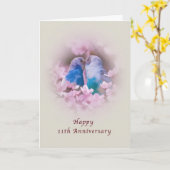 Carte Anniversaire, 11ème, perruches affectueuses, (Fleur jaune)