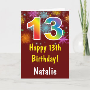 Carte Anniversaire 13 ans Feux d'artifice Coloré Arc-en-