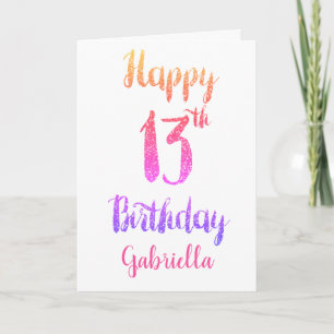 Carte Anniversaire 13 Ans Paillettes Rose et Violet Pers