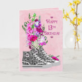 Carte Anniversaire 13ème, filles, noir de fantaisie de (Fleur jaune)