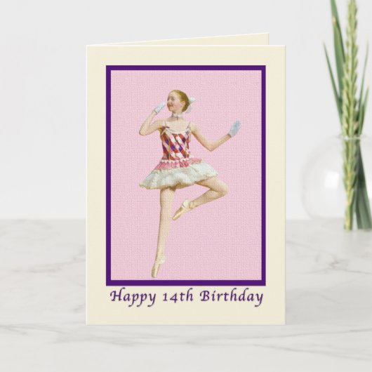 Carte Anniversaire, 14, Ballerina en rose et blanc (Devant)