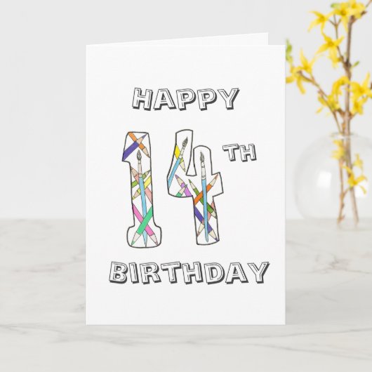 Carte anniversaire 14e (Fleur jaune)