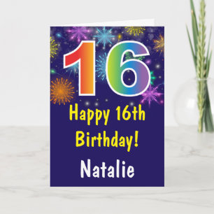 Carte Anniversaire 16 ans Fusées Colorées Arc-en-Ciel Bl