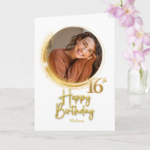 Anniversaire 16 ans Photo Nom Blanc Moderne & Or