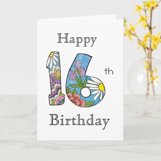 Carte anniversaire 16e (Fleur jaune)